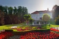 Slovenia Ljubljana Tivoli castle and flowers vertical view Royalty Free Stock Photo