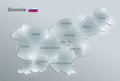 Slovenia map and flag, administrative division, separates regions and names individual region, design glass card 3D
