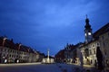 Slovenia, Maribor, Glavni trg, Main square with city hall and old plague monument at dusk