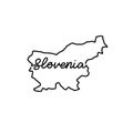 Slovenia outline map with the handwritten country name. Continuous line drawing of patriotic home sign