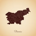 Slovenia region map: retro style brown outline on.