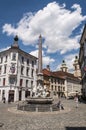 Ljubljana, Robba Fountain, the Fountain of the Three Carniolan Rivers, Slovenia, Europe, Town Square, street, walking