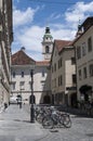 Ljubljana, skyline, bell tower, cathedral, St. Nicholas`s Church, Slovenia, Europe, panoramic view, canal