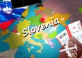 Slovenia travel concept map background with planes,tickets. Visit Slovenia travel and tourism destination concept. Slovenia flag Royalty Free Stock Photo