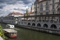 Ljubljana, Slovenia, Europe, skyline, canal, river, cruise, tourist boat, Ljubljanica