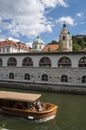 Ljubljana, Slovenia, Europe, skyline, canal, river, cruise, tourist boat, Ljubljanica Royalty Free Stock Photo