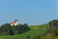 Slovenian countryside in spring with charming little church on a hill, sunny spring morning in Slovenia Royalty Free Stock Photo