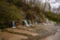 Autumn day. The key springs out of the ground. Holy places. Slovenian keys. Izborsk