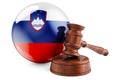 Slovenian law and justice concept. Wooden gavel with flag of Slovenia. 3D rendering