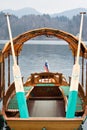 Slovenian traditional rowing wooden boat pletna on lake bled