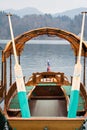 Slovenian traditional rowing wooden boat pletna on lake bled