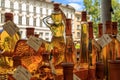 Slovenian traditional tinctures on honey in a souvenir shop