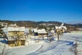 Slovenian village on sunny winter day seen from European route E61