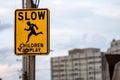 Slow children caution sign on a street Royalty Free Stock Photo