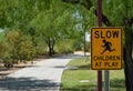 Slow Children at Play Sign at Foothills Park, Glendale, Maricopa County, Arizona USA Royalty Free Stock Photo