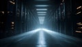 Slow Cinematic Movement in Enterprise Data Center Aisle, Symmetrical Server Racks, High Performance Cloud Computing Royalty Free Stock Photo