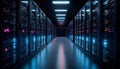 Slow Cinematic Movement in Enterprise Data Center Aisle, Symmetrical Server Racks, High Performance Cloud Computing Royalty Free Stock Photo