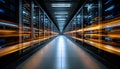 Slow Cinematic Movement in Enterprise Data Center Aisle, Symmetrical Server Racks, High Performance Cloud Computing Royalty Free Stock Photo