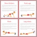 Slow Climbers and Push Ups Set Vector Illustration Royalty Free Stock Photo