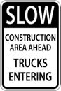 Slow Construction Area Ahead Sign On White Background