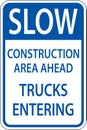 Slow Construction Area Ahead Sign On White Background