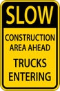 Slow Construction Area Ahead Sign On White Background