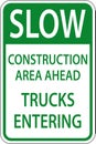 Slow Construction Area Ahead Sign On White Background