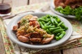 Slow Cooked Pork with Apple Sauce and Green Beans