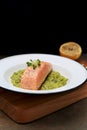 Slow Cooked Salmon with Mashed Fava Beans
