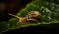 Slow crawling snail with slimy green spiral shell in nature generated by AI