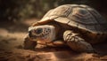 Slow crawling tortoise, close up of shell, beauty in nature generated by AI