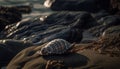 Slow crawling turtle on sandy waters edge generated by AI