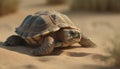 Slow crawling turtle walking on sand in tropical climate outdoors generated by AI