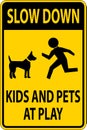 Slow Down Kids And Pets At Play Sign On White Background Royalty Free Stock Photo