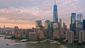 Slow drone rotation around Lower Manhattan skyline