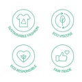 Slow fashion badge. Sustainable fashion line icon set. Eco viscose product logo. Organic cotton, natural dyes, renewable