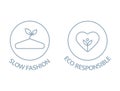 Slow fashion and eco responsible line icons. Sustainable clothes logo. Eco product badge. Organic cotton, natural dyes