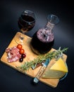 Slow food and a bottle of red wine and a glass of wine Royalty Free Stock Photo