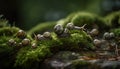 Slow garden snail crawling on wet leaf generated by AI