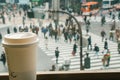 Slow life, Coffee time in rush hour of Big City, blur of people