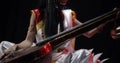 Close up of Saraswati in white dress with her music instrument veena, 4k