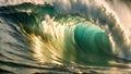 slow motion footage of large surfing wave, tube.