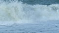 Heavy Wave Breaking. Beautiful Dark Sea Surface. Storm Warning On Coast. Slow motion. Royalty Free Stock Photo