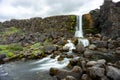 Slow motion of Oxararfoss Waterfall In Thingvellir National Park, Iceland Royalty Free Stock Photo