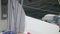 Slow motion view from yacht board of splashing river water astern