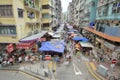 Slow motion sidewalk booth market Mong Kok