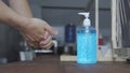 Slow-motion video hand washing with gel for cleaning and communicable diseases