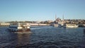 Slow-motion view: Eminonu cityscape from ferry.