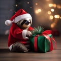 A slow-moving sloth dressed as Santa, delivering gifts with a relaxed smile3