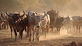 The slow and plodding movements of a team of oxen pulling a heavy load in a rural setting created with Generative AI Royalty Free Stock Photo